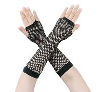 Elerevyo Guanti lunghi in rete elastica da donna con strass, stile anni '80, maniche a rete per cosplay, per costumi da ballo per feste di Halloween da donna Nero Lunghezza:25.5-47cm/10.04-18.5"