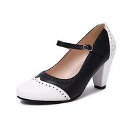 elerhythm Scarpe da donna Two Tone Mary Jane Classic e Retro anni '20 Pump Heels Gatsby Oxford, modello vintage anni '50, con punta rotonda chiusa, cinturino alla caviglia, bianco nero, 39 EU