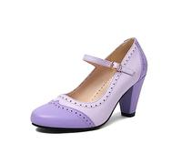 elerhythm Scarpe da donna Two Tone Mary Jane Classic e Retro anni '20 Pump Heels Gatsby Oxford, modello vintage anni '50, con punta rotonda chiusa, cinturino alla caviglia, Lilla, 38 EU