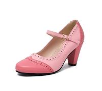 elerhythm Scarpe da donna Two Tone Mary Jane Classic e Retro anni '20 Pump Heels Gatsby Oxford, modello vintage anni '50, con punta rotonda chiusa, cinturino alla caviglia, Colore: rosa., 39 EU
