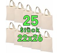 ELES VIDA 25 pezzi 22 x 26 cm Borsa di cotone naturale unbedruckt corto manico Da Dipingere e stampati 140 G/M² Premium