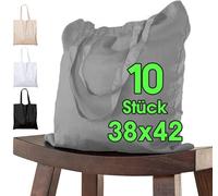 ELES VIDA sacchetto in cotone grigio (10 pezzi in 38 x 42) originali con manico lungo, sacchetto di iuta, borsa per la spesa, borse in tessuto 100% cotone