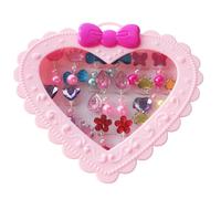 Elesa Miracle 28 pezzi orecchini a clip lucidi per bambini e anelli regolabili per gioielli in scatola per bambine, orecchini per giochi di finzi