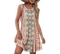 elescat Abiti Estivi da Donna da Spiaggia Bohémien, Senza Maniche, Vintage Floreale, svolazzanti con Tasche, Magliette, Canotte, Prendisole, L