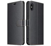 ELESNOW Cover per iPhone X/XS - 5.8", Flip Wallet Case Custodia in Pelle PU Premium, Slot per Schede, con Magnetica a Scatto per iPhone X/XS (Nero)