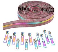 Elesunory Nastro per cerniera in nylon arcobaleno # 5, 9,84 m con 12 cerniere arcobaleno in 3 stili, resistente, per fai da te, sartoria e cucito