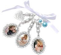 Eletizy Ciondolo con foto per bouquet da sposa personalizzato, ciondolo ovale in pizzo con angelo - You Are Always in My Heart