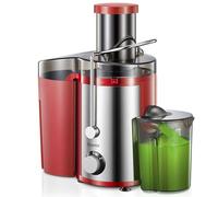 Elettrica Centrifuga Frutta e Verdura, Reemix Estrattore Frutta e Verdura Facile da Pulire, 65 MM Bocca Larga, Acciaio Inox, 2 Velocità, Spazzola & Ricetta (Rosso, 800W)