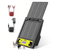 Elettrificatore per Recinti Solare per Portata 32 KM, Batteria al Litio 18000mAh, Elettrificatore con Pannello Solare 10W, 0.3-2J, 6KV-12KV Regolabile, Protezione per Pollame, Bestiame (Nero)