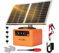 Elettrificatore Recinzione Solare 48km, 6-12KV Regolabile, 0,3-1,5J | con Pannello Solare 15W e Batteria 12V, per Galline Pecore maiali Volpi Mucche,Elettrificatore per azienda agricola