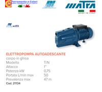 Elettropompa Autoadescante Jet 0,8-1,5 HP Aspirazione 8-9 M Acque Miscelate Gas