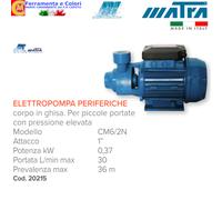Elettropompa Periferica Alta Pressione MATRA 0,5 - 1,0 HP Pompa Ghisa CM6 2-4 N