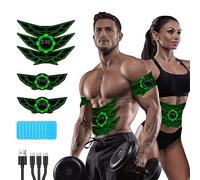 Elettrostimolatore Muscolare Addominali, Elettrostimolatore per Addominali, Elettrostimolatore per Un Allenamento a Tutto Corpo, 8 modalità e 15 Intensità, 10 Ricambi di Idrogel （Verde）