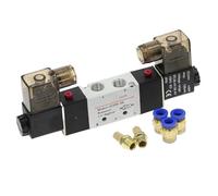 Elettrovalvola pneumatica a doppia bobina 4V220-08, 5 vie, 2 posizioni, 1/4" 1/8" DC12V DC24V AC110V AC220V con raccordi e silenziatore(PC6mm Fittings,AC 220V)