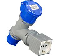 ELETTROWATT - Adattatore Sdoppiatore Industriale Spina CEE IP44, 1 Presa CEE IP44 e 1 Presa Civile Standard Tedesco Schuko