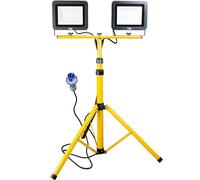 ELETTROWATT Doppio Faretto LED Impermeabile da Esterno 2x30Watt con Treppiede Telescopico Giallo e Spina Industriale CEE - Utilizzo da Cantiere, Officina, Campeggio, Camper, Imbianchino (60 Watt)