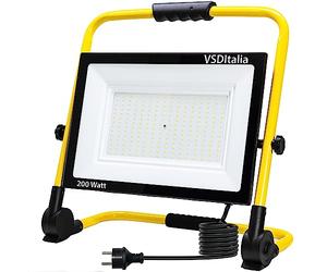 ELETTROWATT - Faro LED da lavoro 200W, 16000 lm, luce bianca 4000K - portatile, impermeabile, supporto pieghevole, per uso interno ed esterno, officina, giardino, cantiere, garage, imbianchino