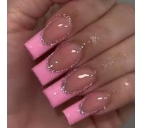 Eleva il tuo senso della moda con questi 24 pezzi di adesivi per unghie con manicure francese rosa lunga! Stile minimalista, il set include 1 pezzo di colla gel e 1 lima per unghie Colore unicoABS,Gel