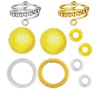 ElevaPulse Set di 10 skills, 2 anelli antistress regolabili, 4 anelli per agopressione, 2 braccialetti massaggianti, 2 palline massaggianti dorate, abilità di panico, per massaggi e antistress, nan