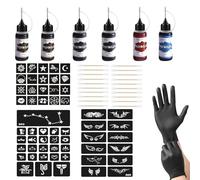 ElevaPulse Set henné con 6 bottiglie di inchiostro - Set completo con 56 stencil e accessori per tatuaggi temporanei fai da te