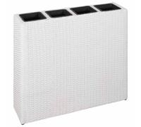 Elevated Garden Bed with 4 Removable Pots in White Polyrattan - Outdoor Raised Planter Box for Balcony, Terrace - Weatherproof Rattan Flower Stand with Plastic Planters for Herbs, Flowers