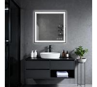 ELEVATEHOME Specchio da bagno a LED 76,2 x 76,2 cm, 3 colori frontilluminato, dimmerabile continuo, anti-appannamento, a memoria, specchio da parete con luci, ecologico, senza rame, perfetto per bagno