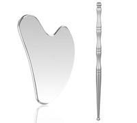 ElevateTech 2 penne Gua Sha in acciaio inox, per agopuntura, massaggiatore facciale, agopressione, strumento manuale per riflessologia, facile da usare, per tutto il corpo, tessuto profondo (argento)