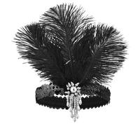 ElevateTech Fascia per capelli anni '20 con piume ruggenti anni '20, con strass e piume, copricapo nero a tema Gatsby, accessori per capelli con perline, accessorio per capelli per donne, costume da