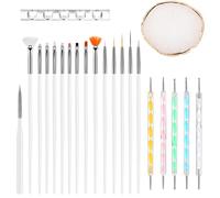 ElevateTech Set di 22 pennelli per nail art con 5 penne a 2 vie per punteggiatura e una tavolozza con bordo dorato per nail art, strumenti per punteggiatura gel per unghie, penne da disegno accessori