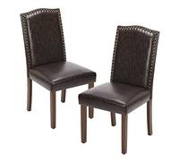 Elevon Set di 2 sedie da pranzo imbottite, moderne sedie imbottite in pelle, con bordo a chiodo e gambe in legno, sedie da pranzo con accento metà secolo, per soggiorno, cucina
