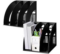 Elezeal Portariviste formato A4, organizer da scrivania, scomparti, libreria, divisori documenti, porta carta per ufficio, casa, organizzazione e conservazione (nero, confezione da 2)