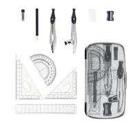 Elezeal Set di compasso, 10 pezzi, custodia in plastica nera, kit di geometria di precisione per disegno, ingegneria, disegno e progettazione tecnica, include bussola, righello, goniometro, matita