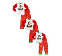 Elf Pigiama natalizio con Babbo Natale in arrivo e scritta "Buddy the Christmas", unisex, ragazzi e ragazze, Rosso, 8-10