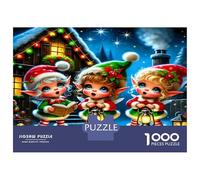 Elf Trio Gift Light 1000 Pezzi Puzzle Festive Holiday Frolic Set Puzzle Cartone Premium - Anti-stress E Decorazione Murale, Regalo Per Donne E Uomini, Stimola Lo Sviluppo Cognitivo 70x50cm/1000pcs