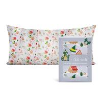 Elf x Kitsch, Federa in raso, morbida e rinfrescante, delicata sui capelli e sulla pelle, con cerniera, king size, motivo natalizio, pervinca (periwinkle Christmas)