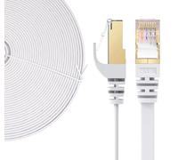 Elfcam® - 0,5m Cavo Ethernet Cat 7, Piatto RJ45 Cavo di Rete LAN, Ad Alta Velocità Cavo Dati Internet, 100% Rame, STP, 32 AWG, Bianco (0,5m)