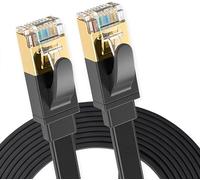 Elfcam® - 12 Metri Cavo Ethernet Cat 8, Piatto RJ45 Cavo di Rete LAN, 100% Rame, 30AWG, Nero, 12m