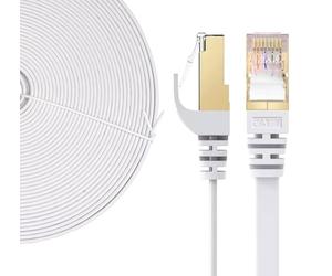 Elfcam® - 15 Metri Cavo Ethernet Cat 7, Piatto RJ45 Cavo di Rete LAN, Ad Alta Velocità Cavo Dati Internet, 100% Rame, STP, 32 AWG, Bianco