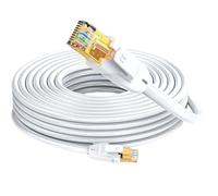 Elfcam® - 15m Cavo Ethernet Cat 7, Rotondo RJ45 Cavo di Rete LAN, 6,0mm Diametro del Cavo 100% Rame, SFTP 28AWG, Bianco (15m)