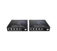 Elfcam® - Confezione da 2, Convertitore Fibra Ottica Ethernet, Modulo SFP Integrato, L’estensione Della Rete Fino a 20KM, Tramite il Cavo in Fibra Ottica SC Monomodale (2 X 4 Porta RJ45)