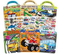 Elfew 6 Pezzi Auto Libro Adesivi Attacca e Stacca Bambini 2 3 4 5 6 Anni, 3D Riutilizzabile Stickers in Schiuma PVC, 180+ Adesivi per Veicoli, Regali per Feste, Regalo per Ragazzo