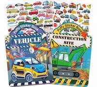 Elfew Libro di adesivi 2 Pezzi 3D Riutilizzabili per Bambini 2-4 Ann, Riutilizzabile Sticker Libri, 120+Camion e Auto Autoadesivo Libri, Adesivi Attacca e Stacca, Adesivi da Viaggio