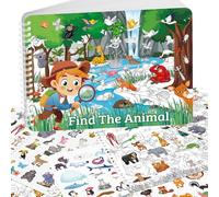 Elfew Trova il Libro di Adesivi Sugli Animali per Bambini dai 3 ai 5 anni, 20 Adesivi a Tema Nascosto per Bambini, Trova Più di 400 Oggetti Nascosti