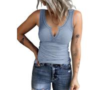 ELFIN Canottiera da Donna a Coste Estiva Sexy Scollo a V Senza Maniche Slim Fit Basic