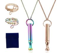 Elfinfi 2 Pezzi Collana Donna Acciaio, Ansia e Stress, Collana Uomo Acciaio con 2 Sacchetti per Gioielli, 2 Anelli Alla Moda, Antistress per Meditazione, Rilassamento, Calmante (Colorato, Oro Rosa)