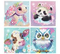 Elfinfi 4 Pezzi Diamond Painting Bambina, DIY Diamond Painting Kit Completo, Animali Diamond Painting, 18×18 cm Diamantini Crystal Art Bambini per Bambini e Bambine, Adatto per Adulti, Decorazioni