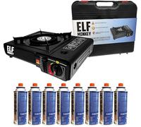Elfmonkey Fornello da Campeggio a Gas Con Cartuccia, Valigetta e 8 Cartucce Incluse