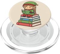 Elfo carino lettura su pila di libri topi di biblioteca PopSockets PopGrip per MagSafe