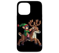 Elfo che cavalca renna design blocco stile personaggio pixel art Custodia per iPhone 13 Pro Max