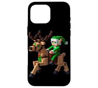 Elfo che cavalca renna design blocco stile personaggio pixel art Custodia per iPhone 16 Pro Max